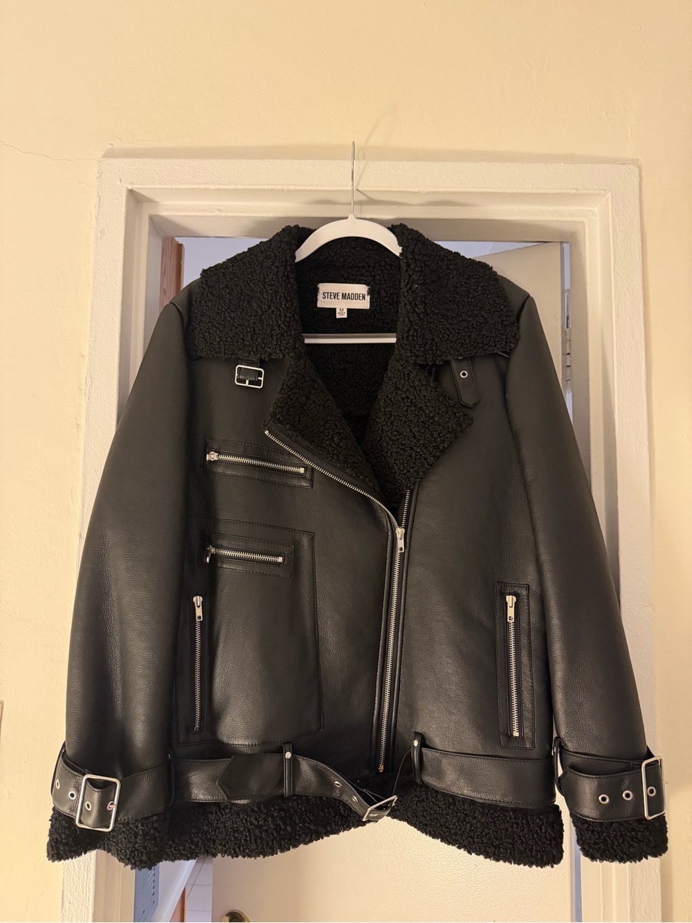 Steve Madden Black Faux Shearling Moto Jacket